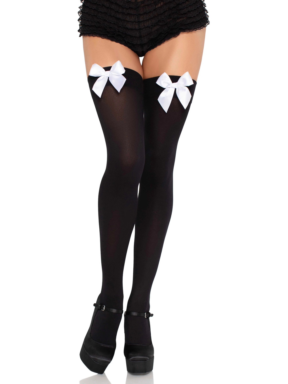 Leg Avenue - Kay Opaque Thigh Highs - BLACK/WHITE